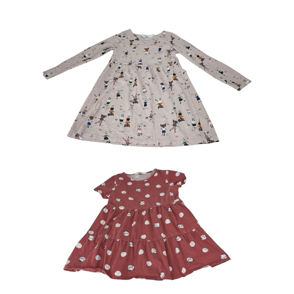 H&M Cotton Jersey cat print Dress lot of 2 Light pink and red Kids US 6X-7